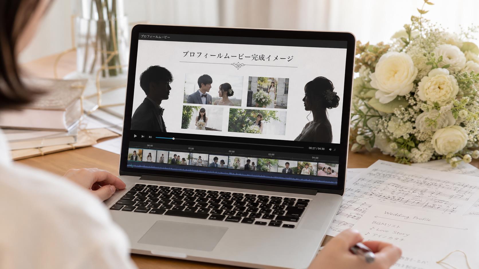 プロフィールムービー完成イメージとBGM編集画面