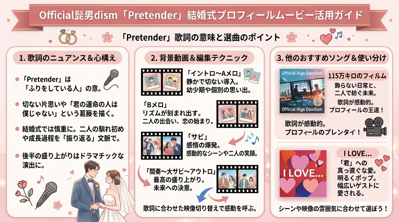 Pretenderを結婚式ムービーで使う際の歌詞注意点と演出工夫図解