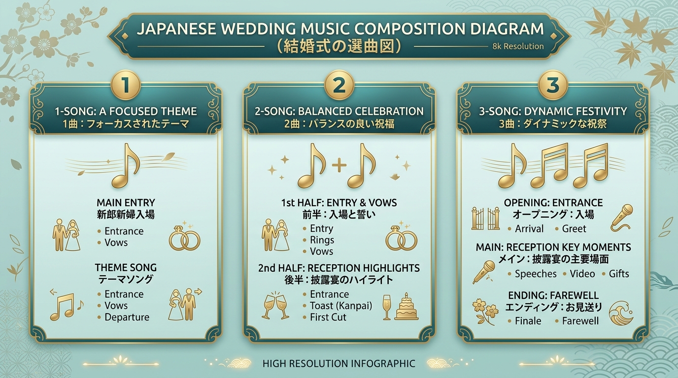 プロフィールムービーBGM曲数(1曲・2曲・3曲構成)比較図解