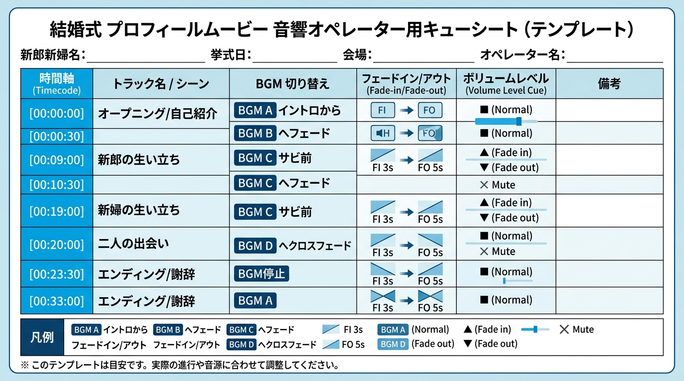 式場音響オペレーター向けBGM進行指示シート作成図解