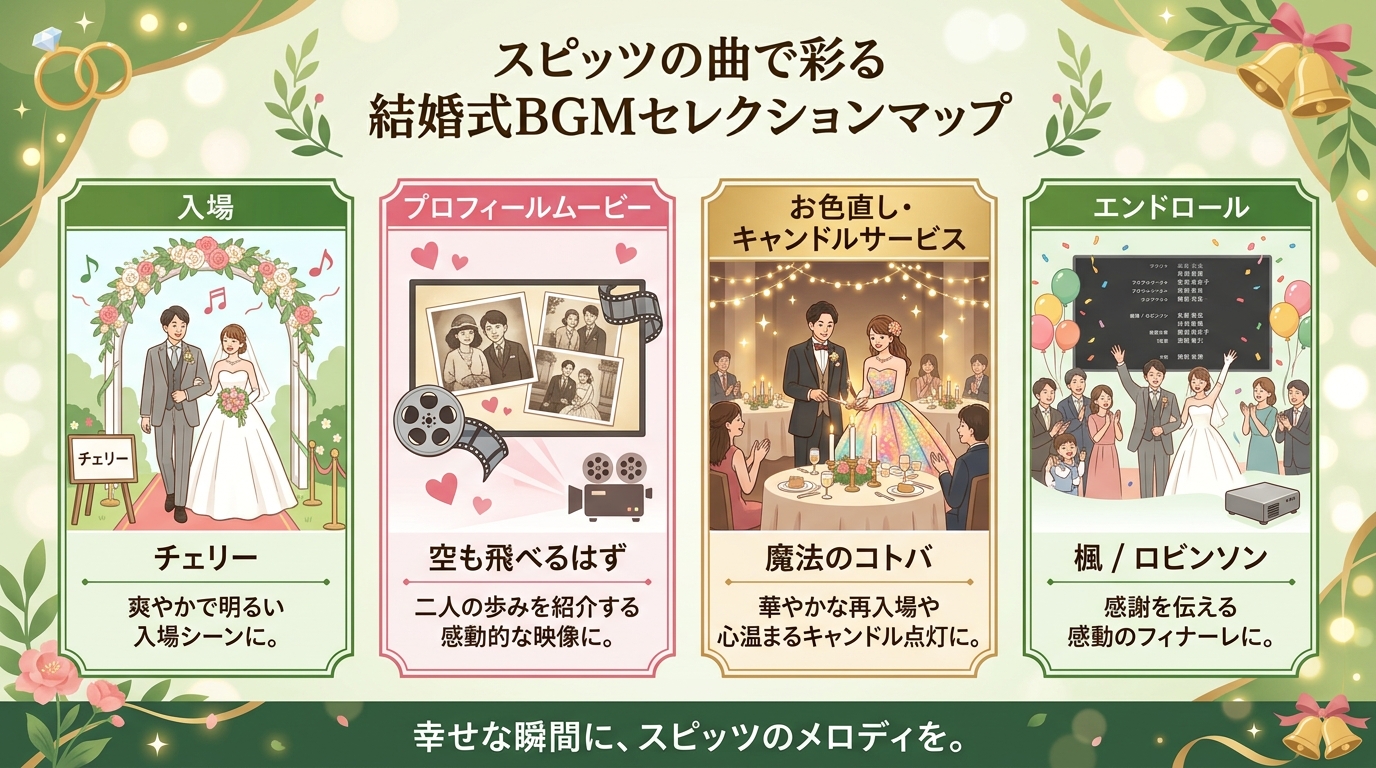 結婚式エンドロール・入場・退場・プロフィール別スピッツ選曲マップ図解