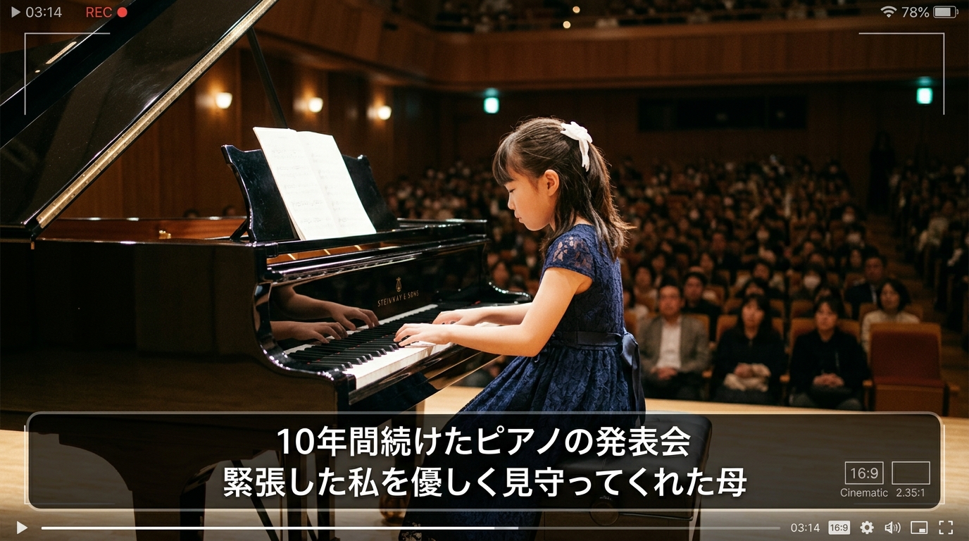 新婦小中高時代部活習い事プロフィールムービー画面一コマ実例(写真と字幕テロップ配置)
