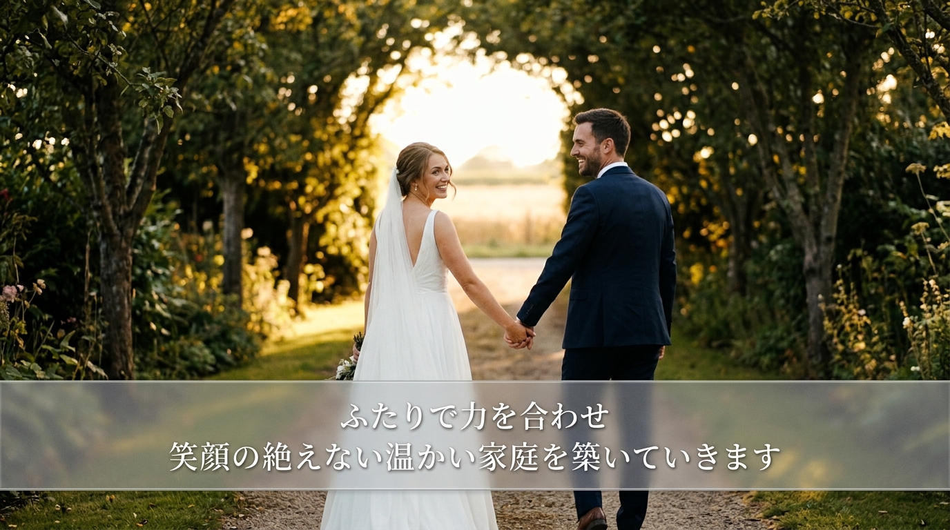 未来決意重視ラストフレーズプロフィールムービー画面一コマ実例(写真と字幕テロップ配置)