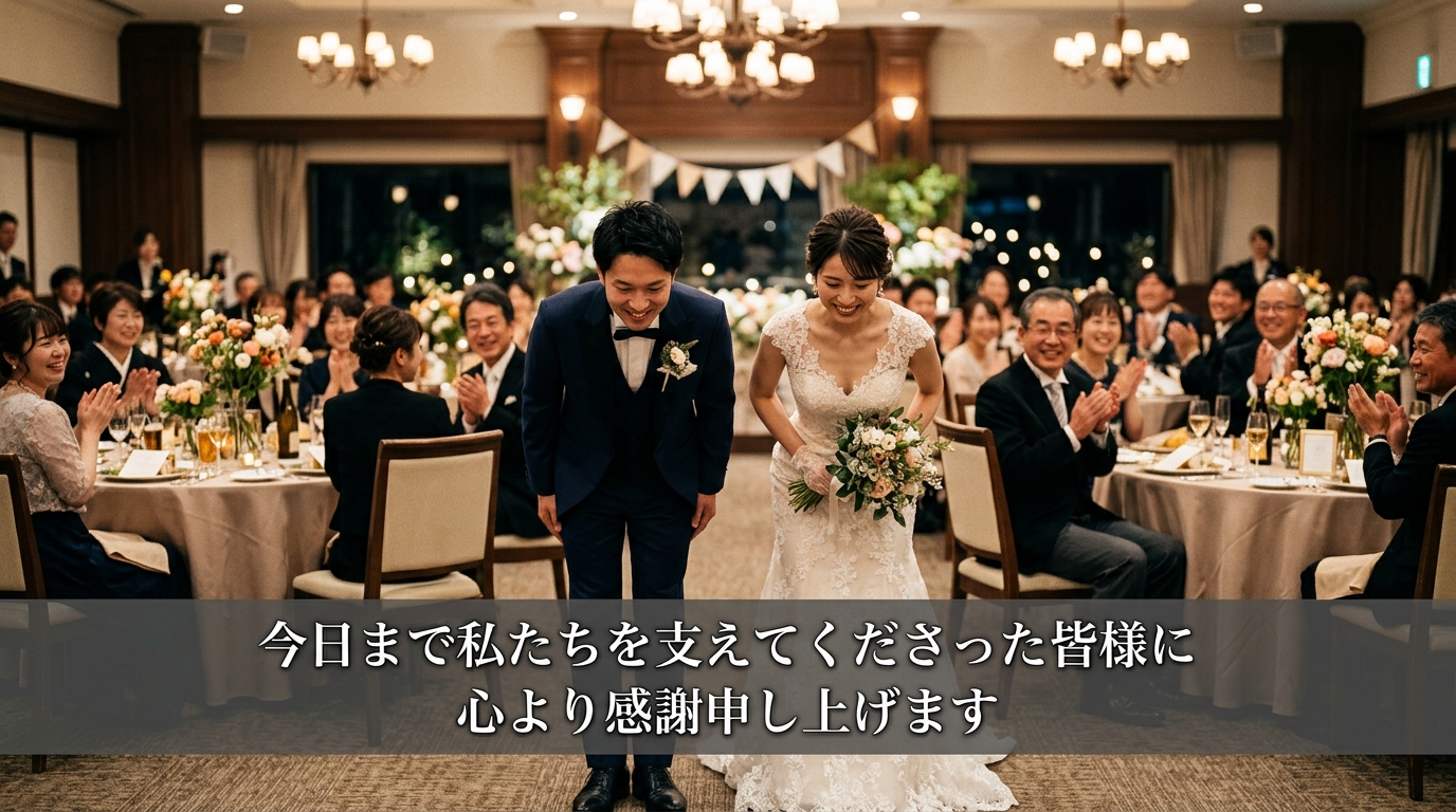 感謝重視ラストフレーズプロフィールムービー画面一コマ実例(写真と字幕テロップ配置)