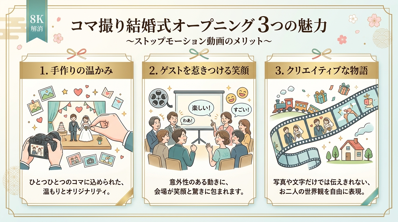 コマ撮り(ストップモーション)オープニングムービーの3大魅力図解