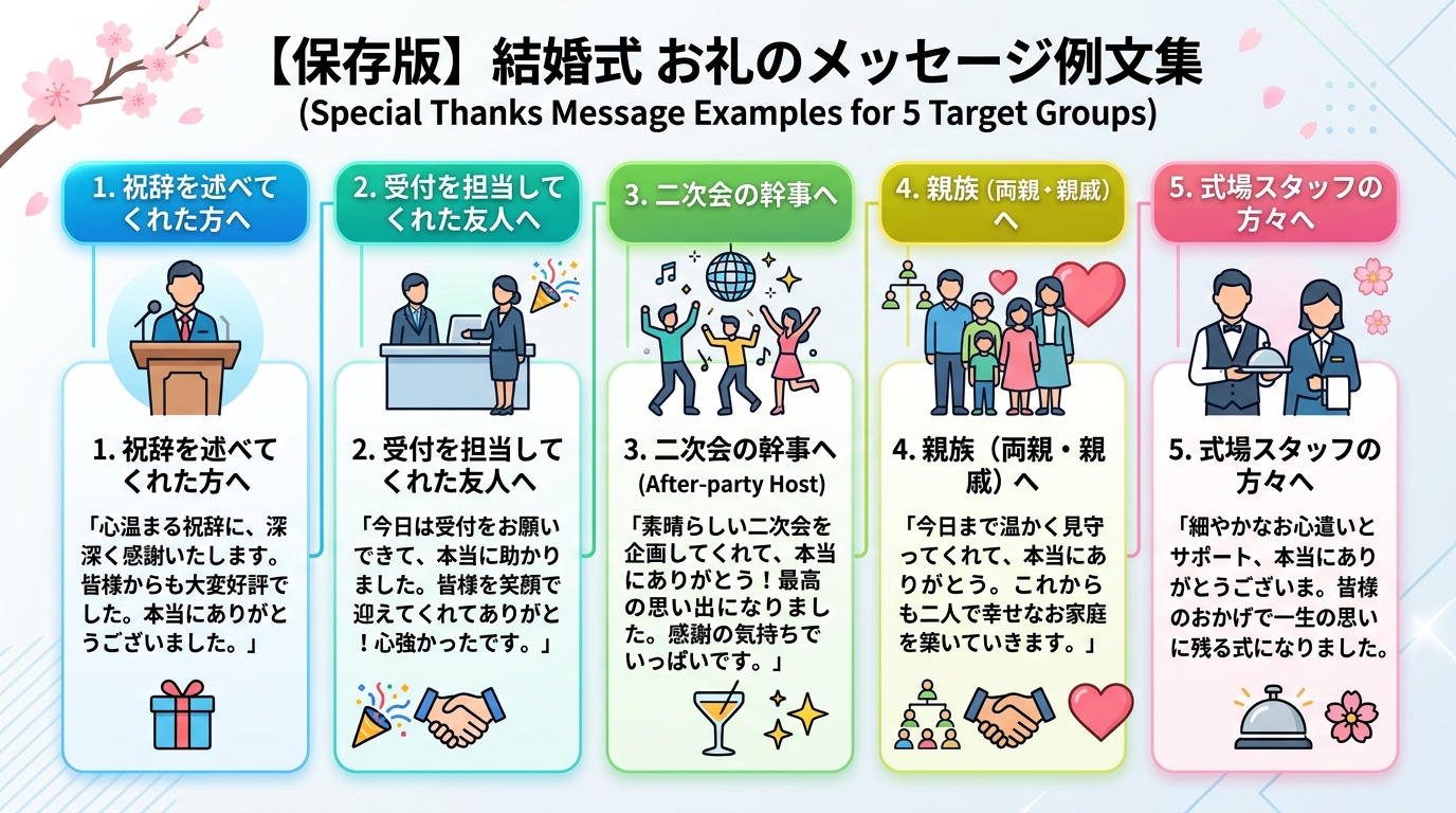 結婚式エンドロールの対象別スペシャルサンクスメッセージ文例図解